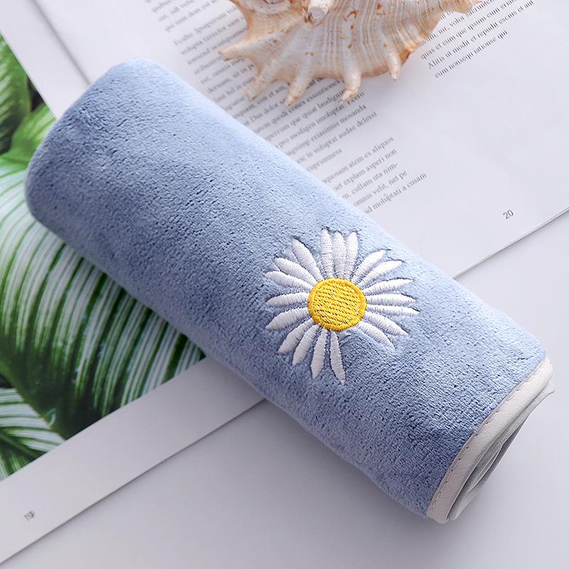 Soft Absorbent Daisy Embroidery Bath Towel with Lettered Edge - For Daily Home Use and Face Washing