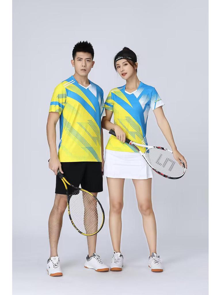 Quick-Dry Short-Sleeve Sports Jersey Set for Table Tennis and Badminton - Men's & Women's Summer Competition Uniform