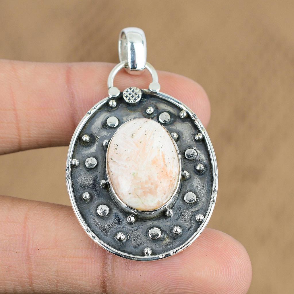 Wedding Gift For Her 925 Sterling Silver Natural Scolecite Gemstone Pendant