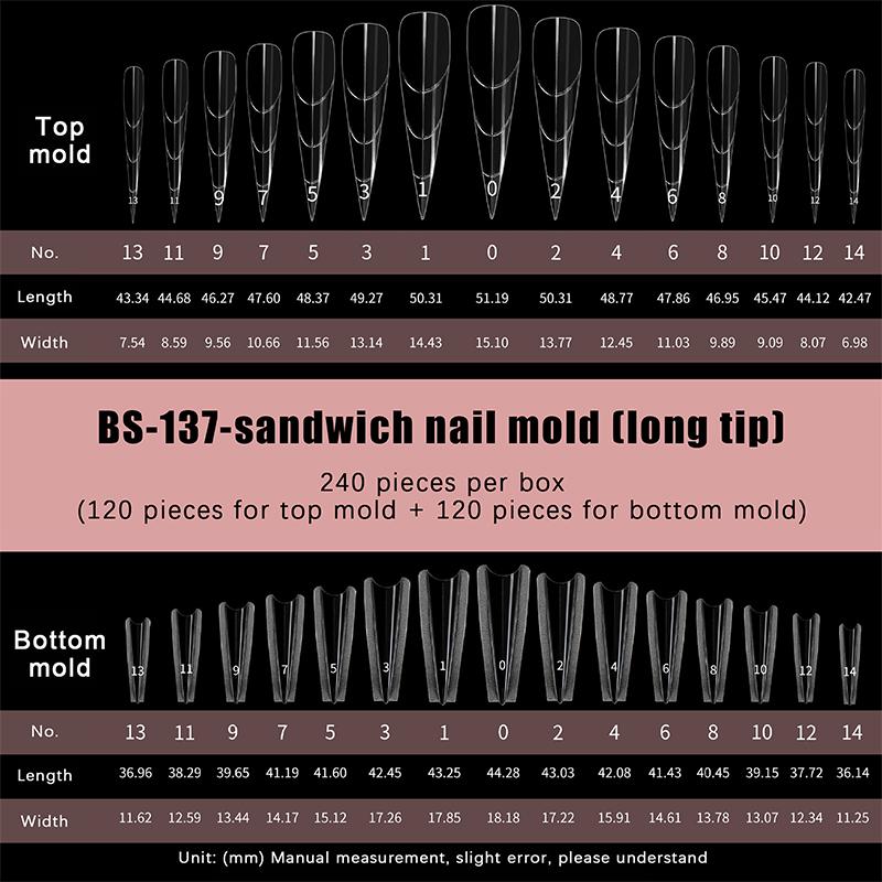 Sandwich Dual Nagelformen 240 Stück 15 Größen Extensions-Dualformen Sarg Mandel Nagelformen Oberform Unterform