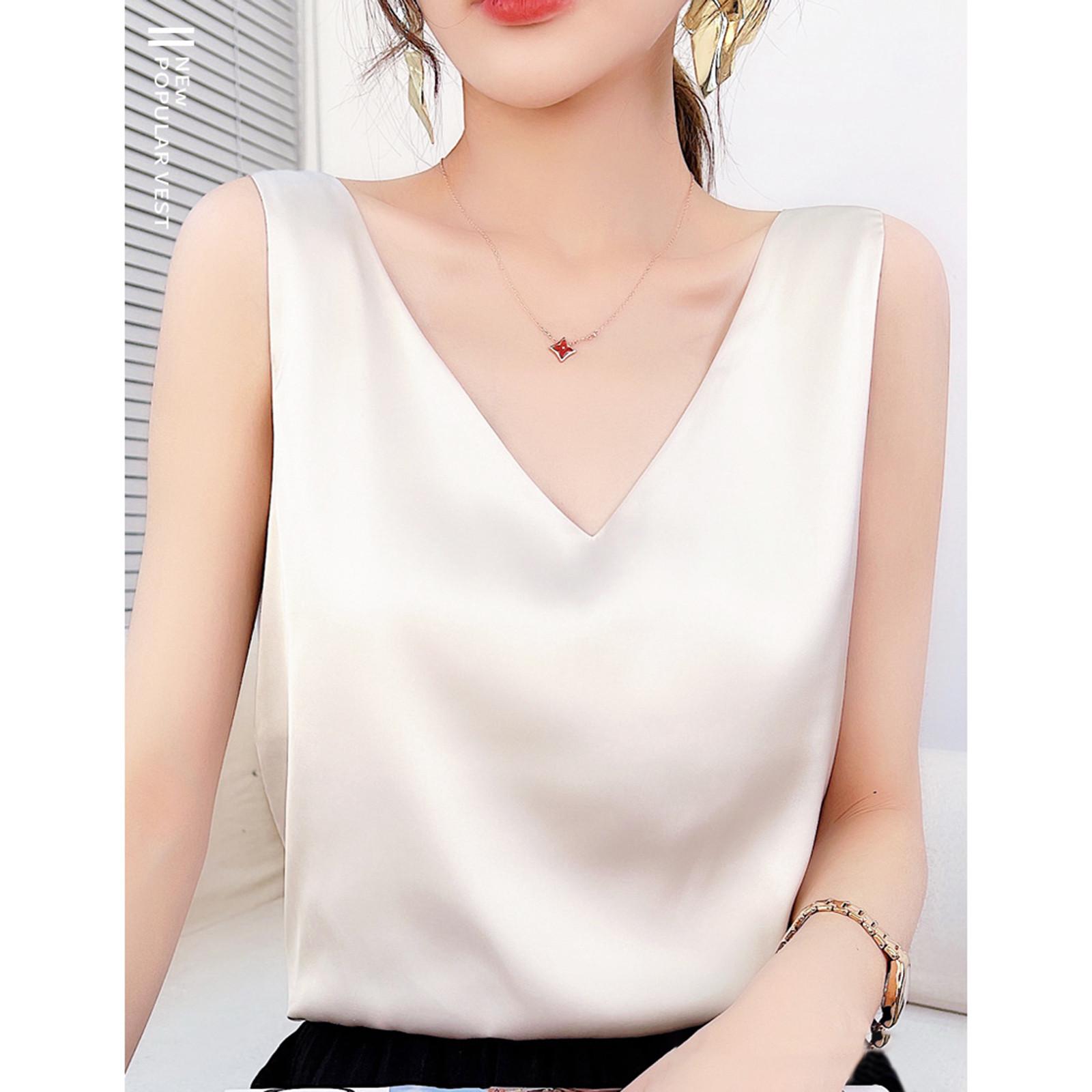 

Модные женские повседневные майки без рукавов с v-образным вырезом и жемчугом, однотонные свободные топы XL