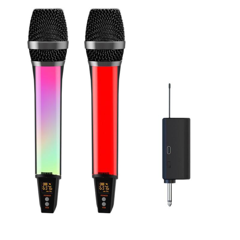Wireless RGB Microphone with Colorful Atmosphere Light for Stage, KTV, and Home Amplifier Performance