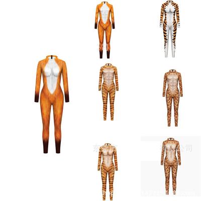Halloween Holiday Party Women Men Cosplay Jumpsuit Spandex Leopard Printed Elastic Zentai Bodysuit Animal Costume Rompers