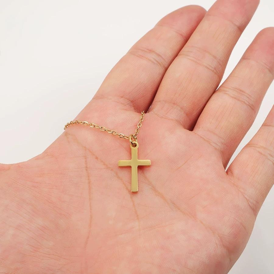 10pcs Stainless Steel Cross Pendant Necklace for Men Boys Gold Plated Silver Simple Fashionable Jewelry Beach Party