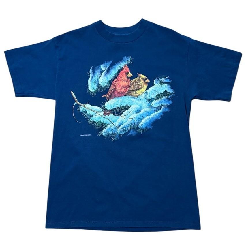 Vintage 90s Habitat Cardinal Birds Snow Nature Avian Animal Art Graphic T-shirt L