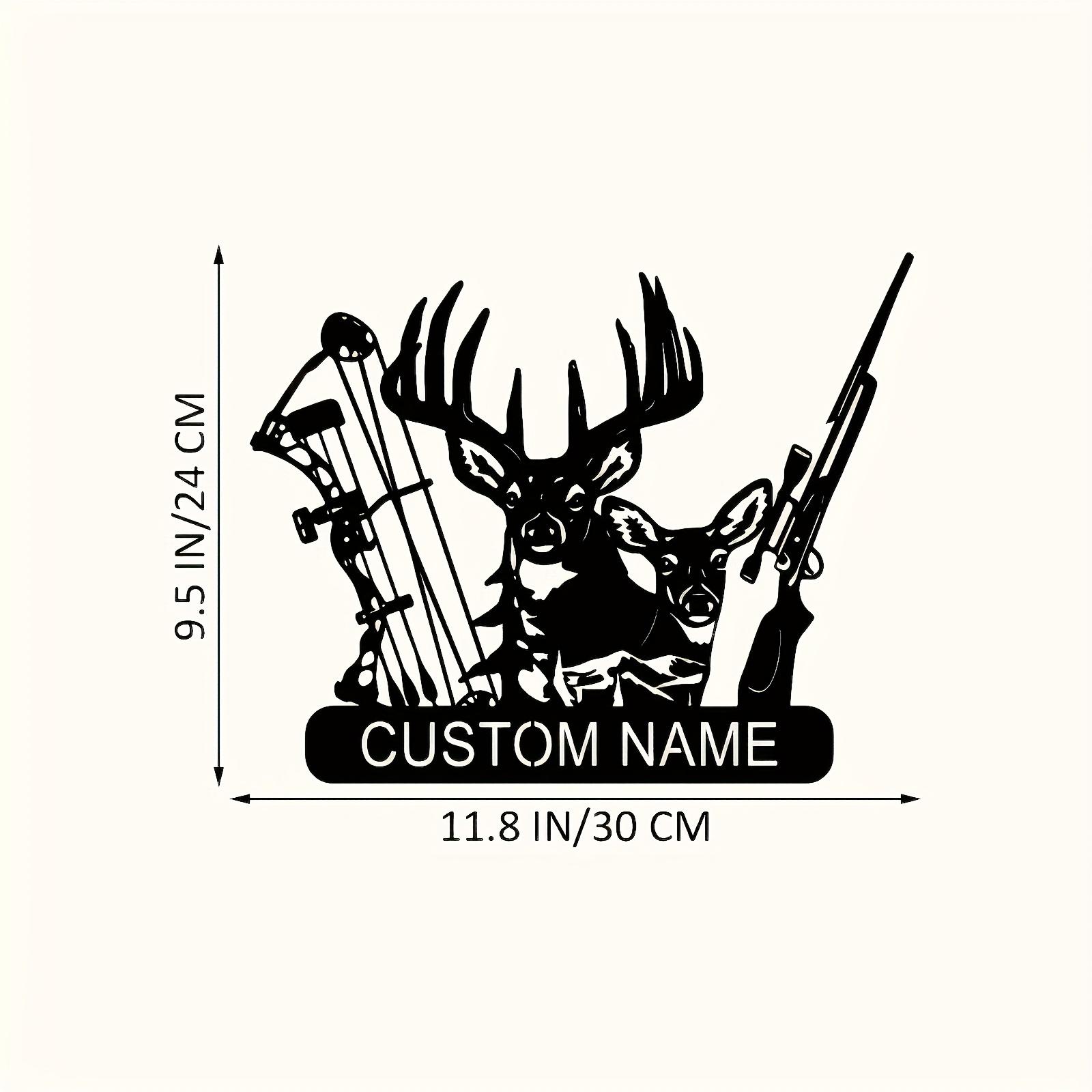 Customizable Hunting Metal Sign - Personalized Deer, Rifle & Bow Design - Heavy-Duty Outdoor/Indoor Decoration - Custom Name 30cmx12in