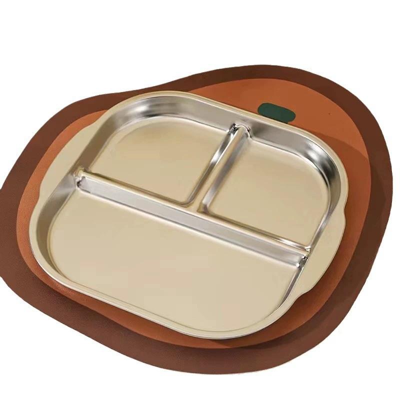 Anti - fall stainless - steel divided plates, anti - deformation bowls, simple divided plates, which are convenient, concise and