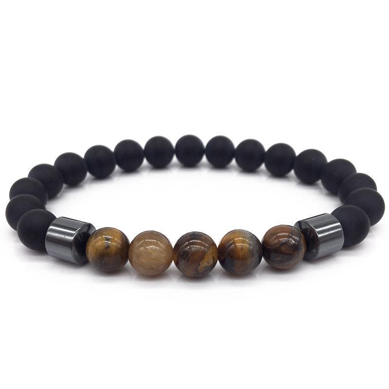 Simple Style Mens Bracelet Natural Tiger Eyes Hematite Stone Braslet Meditation Jewelry Accessories Black Braclet Pulsera Homme