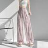 Women Summer Loose Straight Casual Pants Ice Silk Tie Dye Wide Leg Pants
