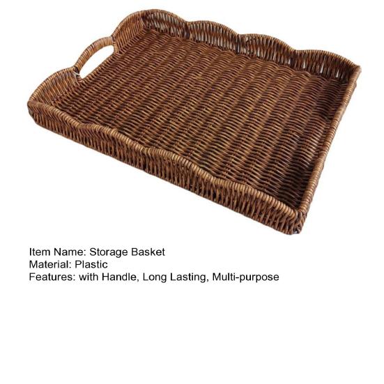 Storage Tray Wicker Basket with Handles Retro Rattan Weave Design Easy To Clean Multi-Functional Countertop Organizer
