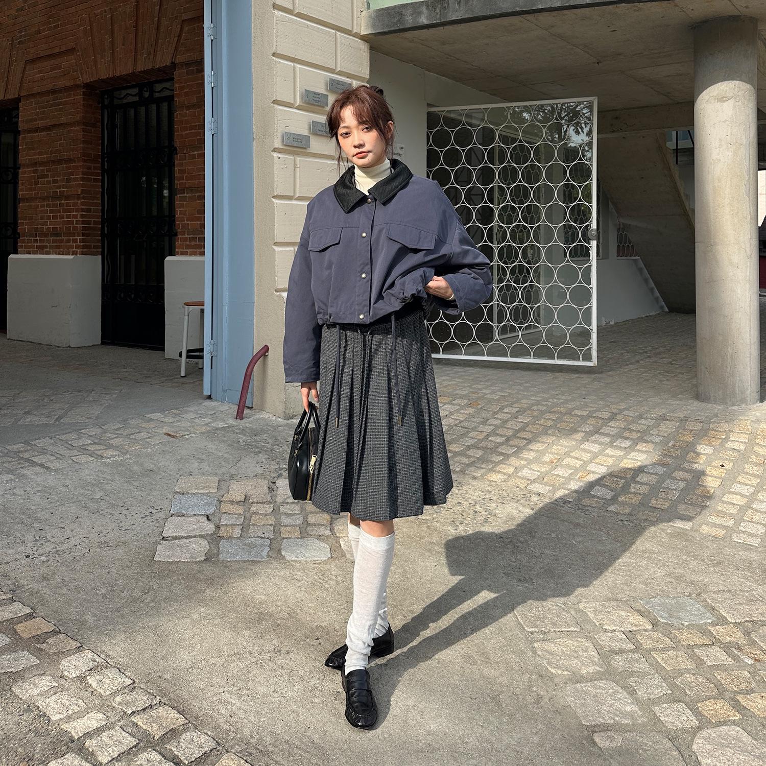 Lanmi Academic-Style Pleated Midi Skirt - A-Line, Slimming, Autumn/Winter Fashion Medium (M) серый