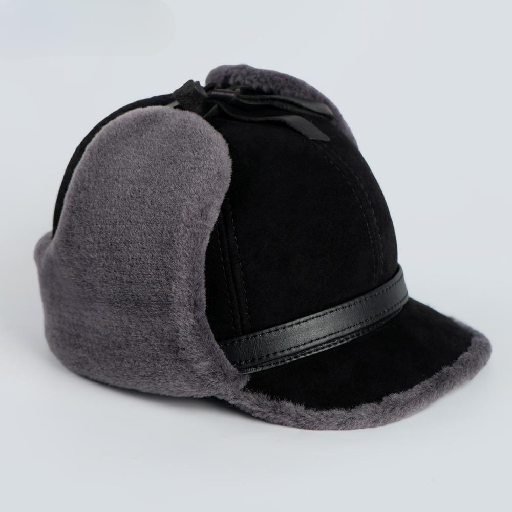 High Quality  Winter Leather Hat Men Fur  Warm Thick Earflaps Bomber Hats Men's Baseball Cap Russian Hat