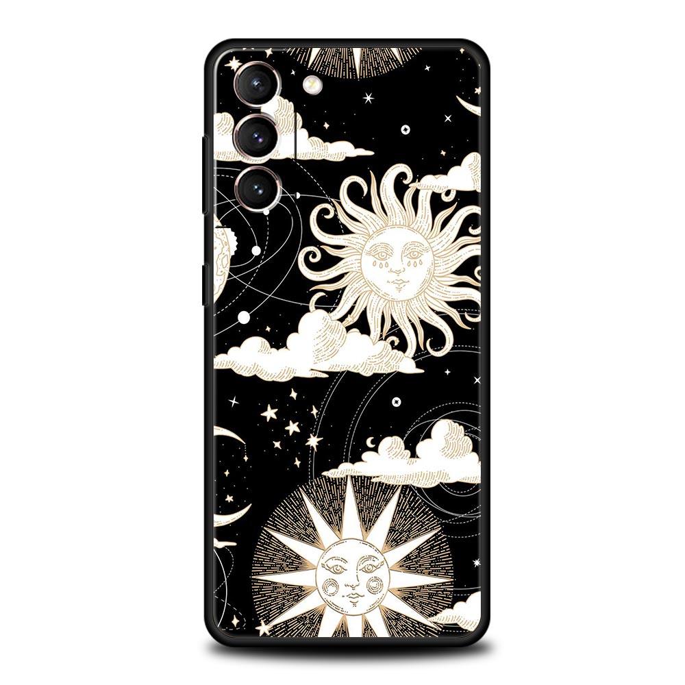 Moon Sun Phone Case For Samsung Galaxy S26 Ultra S25 Plus S24 FE S23 S22 5G S21 S20 Cover Black Soft