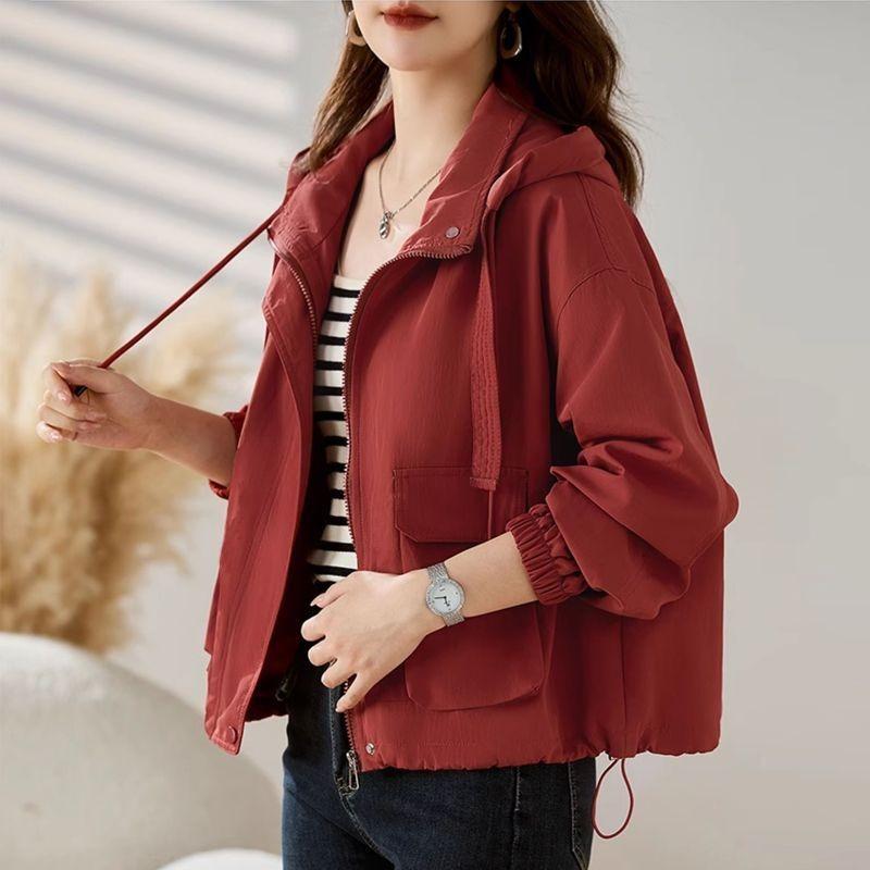 Einfarbige Strickjacke Windjacke Damen Kurz Mode Locker Western-Stil Lässiges Kapuzenoberteil