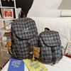 Vintage Plaid Backpack College Style Junior High School Student Schoolbag