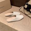 Soft To Fried~ Imported Li Pattern Soft Leather Square Head One Pedal Flat Shoes Muller Row Slippers Women's Half Drag