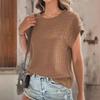 Ladies Summer Short Sleeve O Neck Solid Color Jacquard Plaid Pullover T Shirt Top
