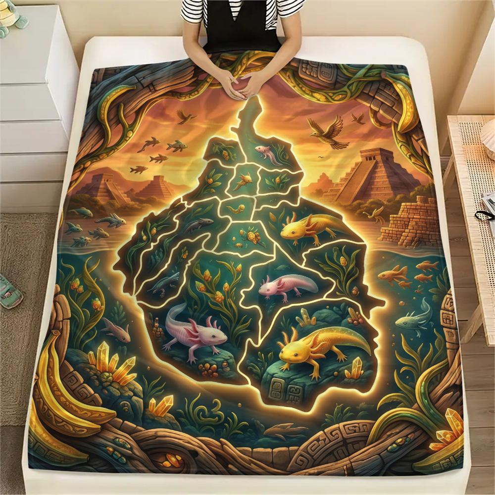 1PC Axolotl  Print FlAannel Blanket, High Quality Comfortable for All Seasons, Home Decor, Warmth and Comfort