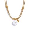 Yhpup Elegant Imitation Pearls Stainless Steel Round Beads Chain Pendant Necklace for Women Gold Silver Color Korean Jewelry