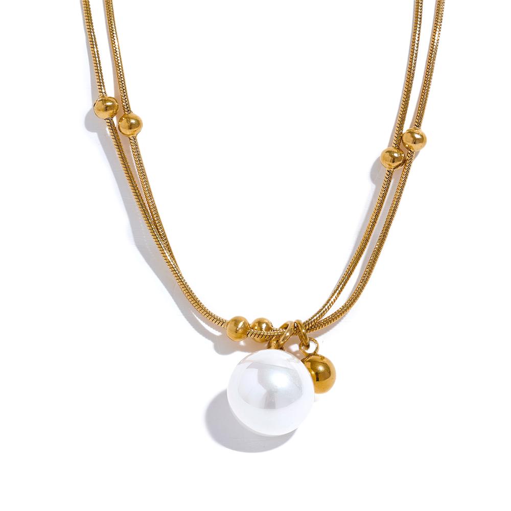 

Yhpup Elegant Imitation Pearls Stainless Steel Round Beads Chain Pendant Necklace for Women Gold Silver Color Korean Jewelry