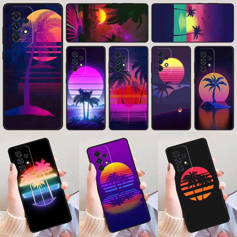 80s Retrowave Neon Palms Tree phone case For Samsung Galaxy A42 A31 A40 A51 A71 A32 A80 A52 A72 A73 A21S A50 A70 A11 A12