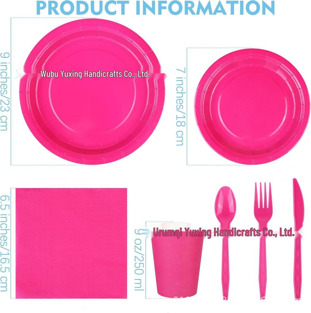 Rose Red Solid Color Party Tableware Set - Disposable Plates & Napkins for Birthdays