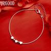 925 Sterling Silver Snake Chain Heart Bead Bracelet Fashion Jewelry Gift