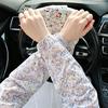 Ice Silk Arm Sleeves for Women, UV Sun Protection Cooling Sleeves with Floral Print, Loose Fit Elastic Cuffs Arm Covers for Cycling Driving Working