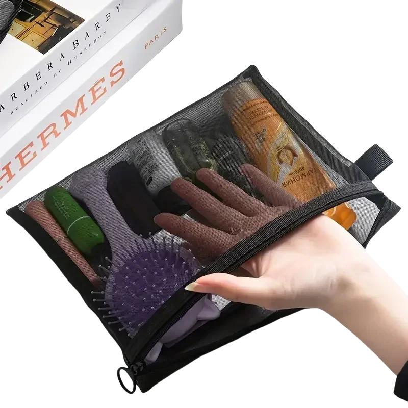 1/12pcs Mesh Clear Cosmetic Bags Small Large Black Makeup Bag Portable Travel Toiletry Organizer Case Lipstick Storage Pouch