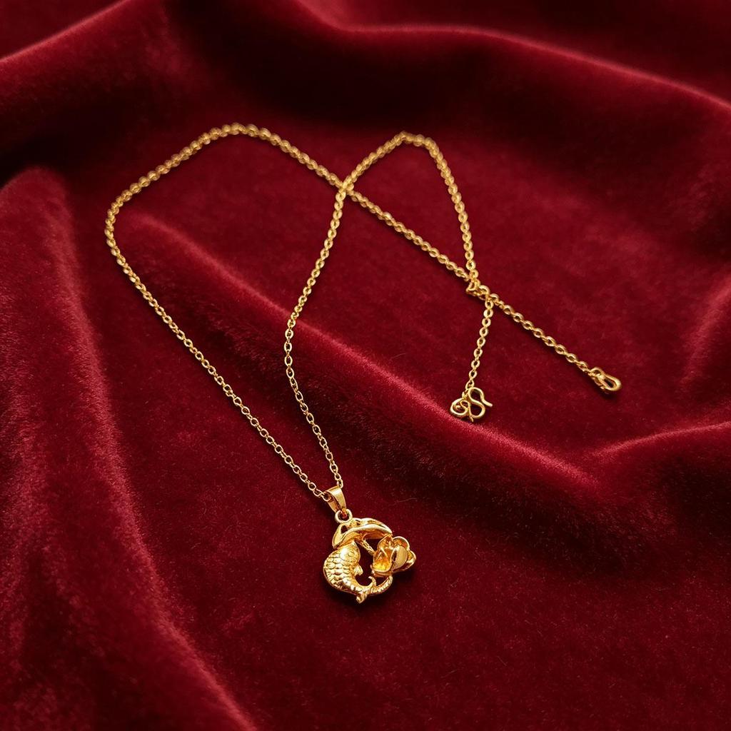 Year of the Fish Koi Lotus Pendant Necklace for Women, Minimalist, Niche, Daily Wear, Trendy Chain Accessory