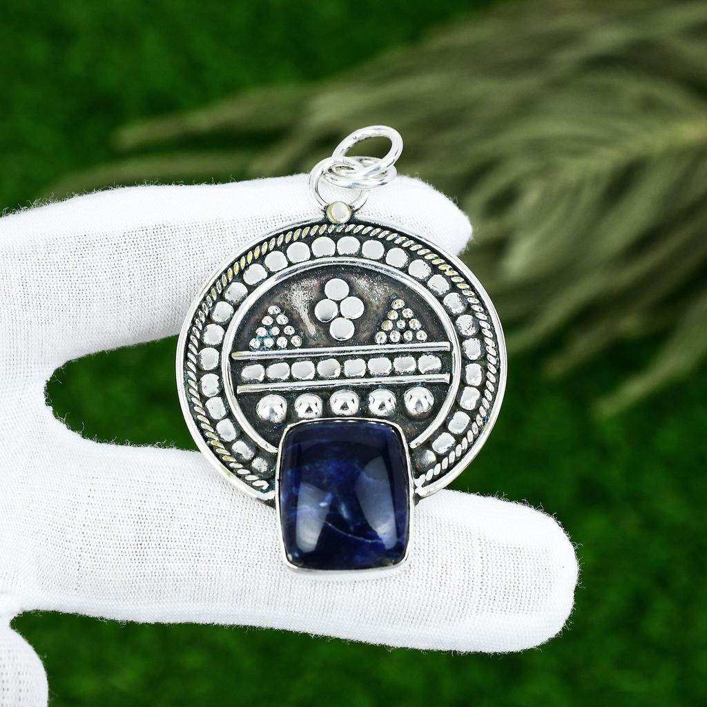 Memorial Day Sale Sterling Silver Sodalite Gemstone Wedding Handcrafted Pendant