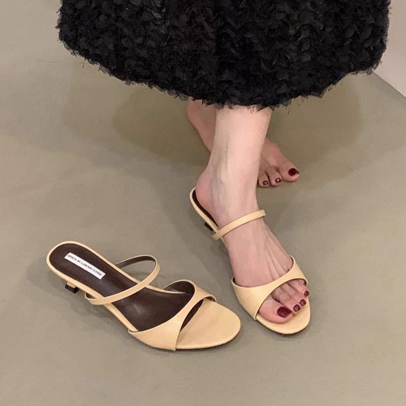

Fashion SUOJIALUN 2025 Summer New Brand Women Slipper Fashion Shallow Slip On Open Toe Ladies Slides Thin Low Heel Dress Pumps Shoes 35
