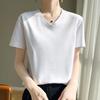 High-Quality Women's V-Neck Short-Sleeve Mercerized Cotton T-Shirt: Non-See-Through, Casual, Sweat-Absorbent, Breathable, Versatile Fit.