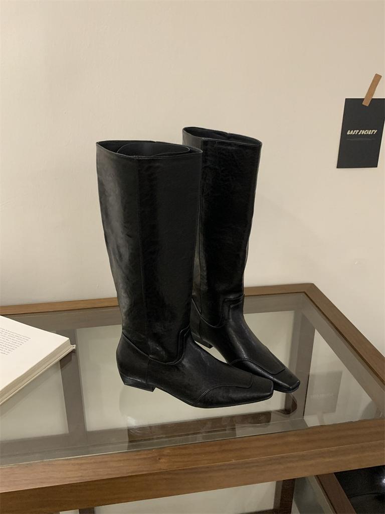 Suede boots women's 2025 autumn and winter square head inner height increase thick heel fashion boots women's western knight boots