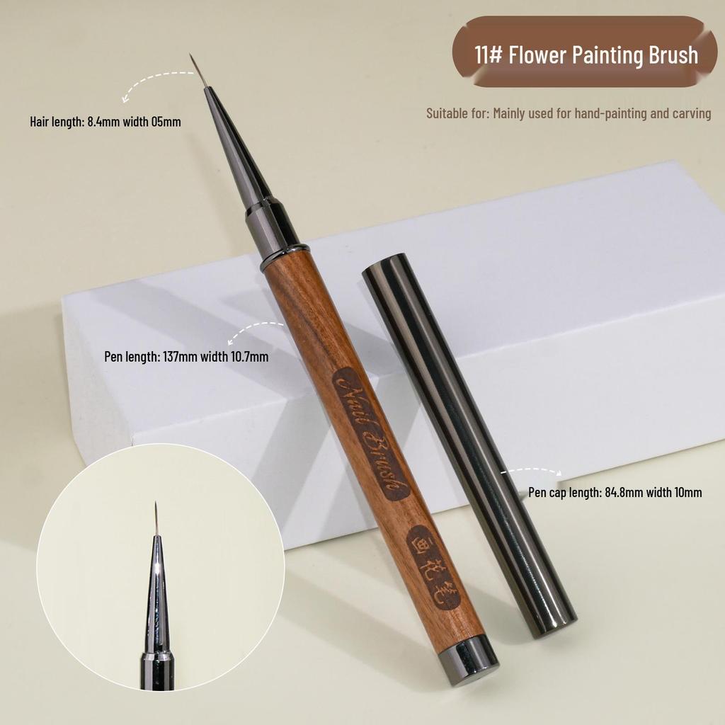 Sandalwood Nail Art Gel Pen Set: Round & Flat Tips for Painting, Drawing, and French Designs
