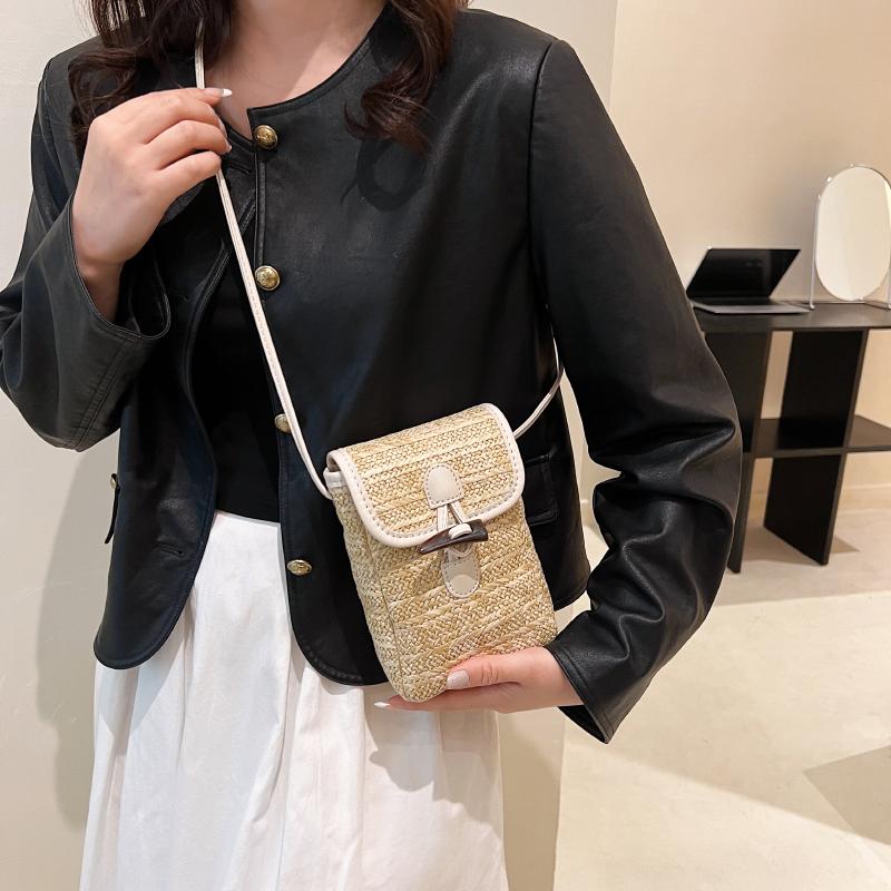 Retro straw crossbody bag for women monochromatic shoulder messenger bag