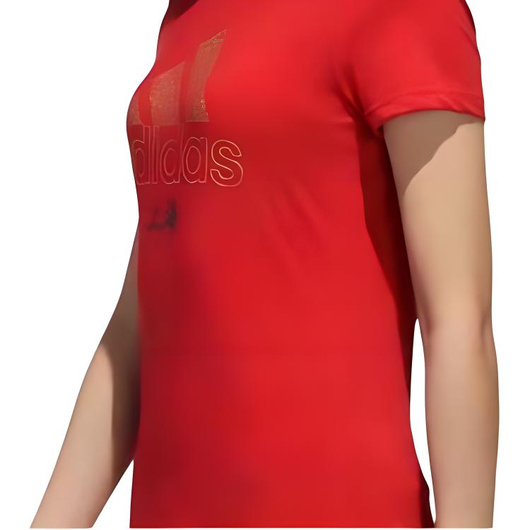 adidas Logo Letter Print Round Neck Moisture Wicking Breathable Sports Casual Short Sleeve T-Shirt Women T-Shirt Red GL5594