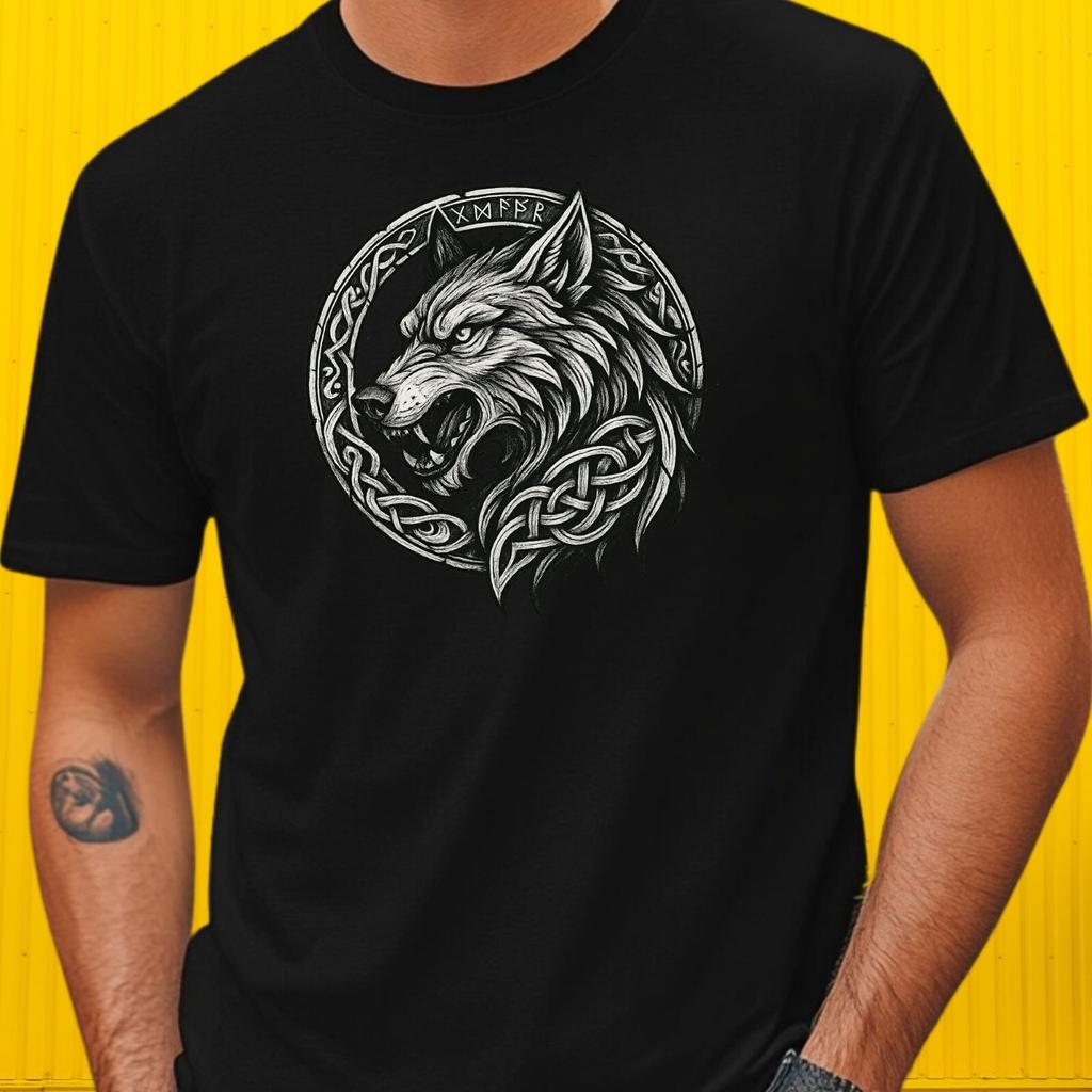 Mens Viking Wolf Motif Cotton T-Shirt Size S to 5XL-