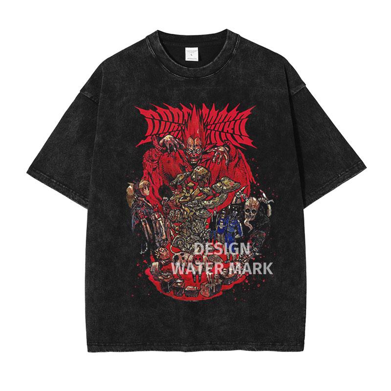 Anime Dorohedoro T Shirt Vintage Washed Caiman En Nikaidou T-shirts Oversized Streetwear Retro Fujita Tops Tees Men 100% Cotton