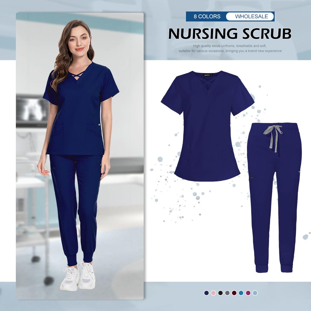 Niaahinn Uniform Nurse Women Fashion Nurse Scrub Multicolour Multicolour Dental Aesthetics Laboratory Uniform XS-XXL Scrubs Sets XS