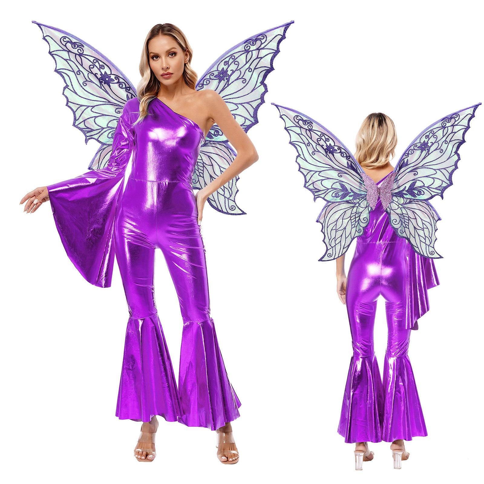 

Модні костюми Хеллоуїн Карнавальний Фестиваль Казковий Ельф Косплей Костюм Тематичний Вечірній Комбінезон роздзвон + Крила 2 шт./комплект XL фіолетовий