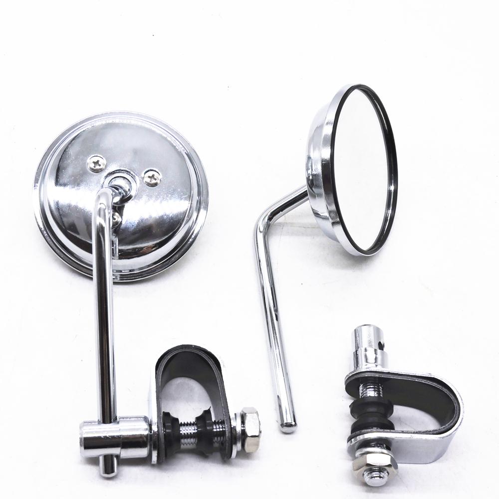 1Pair 22-25mm Motorcycle Handlebar Rear View Mirrors Round Convex Clip-On Retro for Harley Honda Chopper Cruiser Cafe
