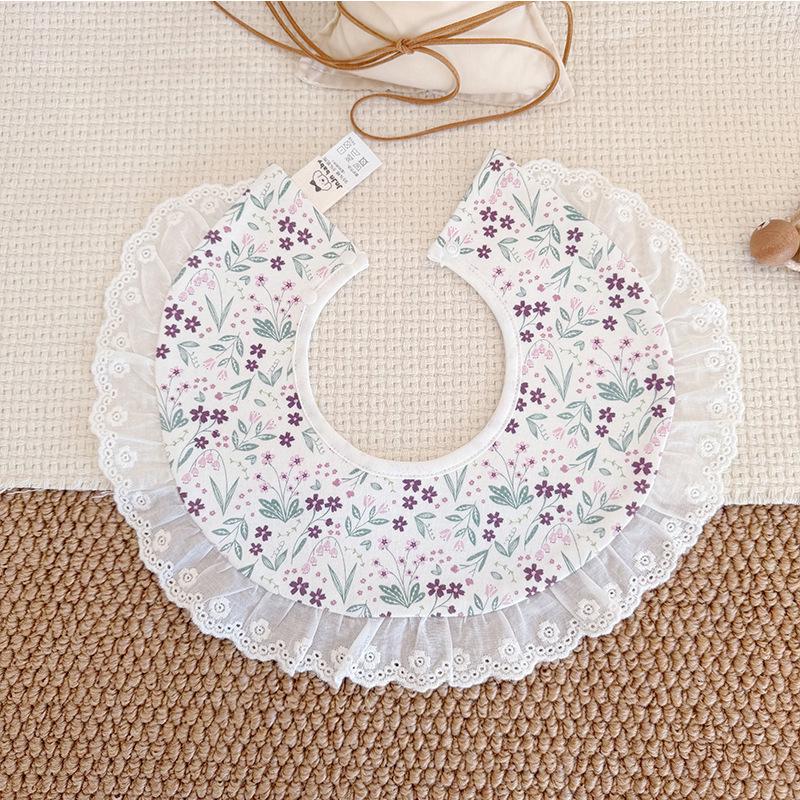 Large Korean-Style Princess Baby Bib with Lace – 360° Coverage, Cotton Shawl.