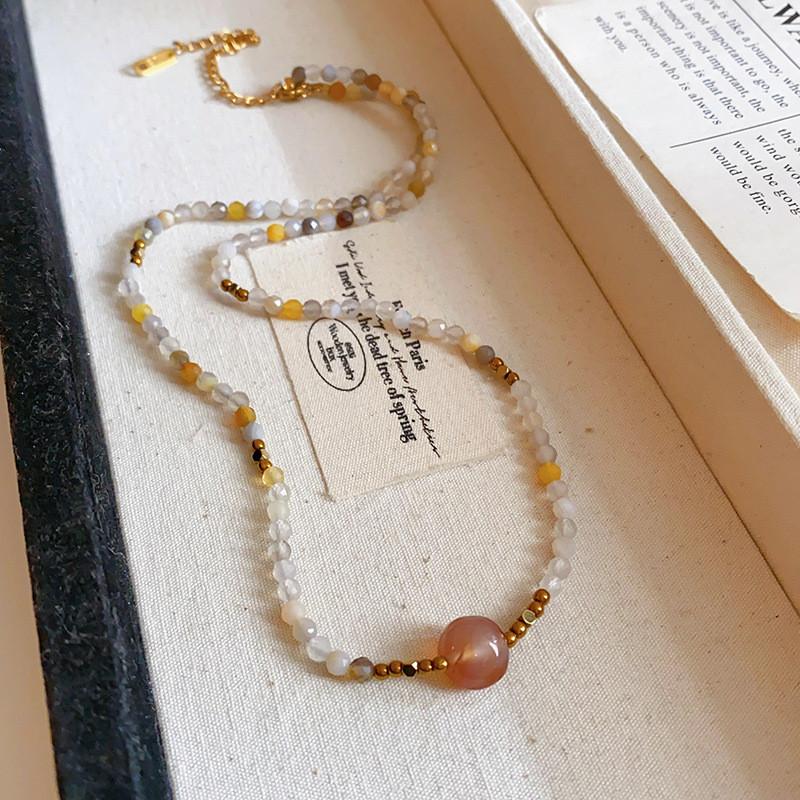 Ethnic Style Titanium Steel Agate Pendant Necklace For Women With Geometric Design