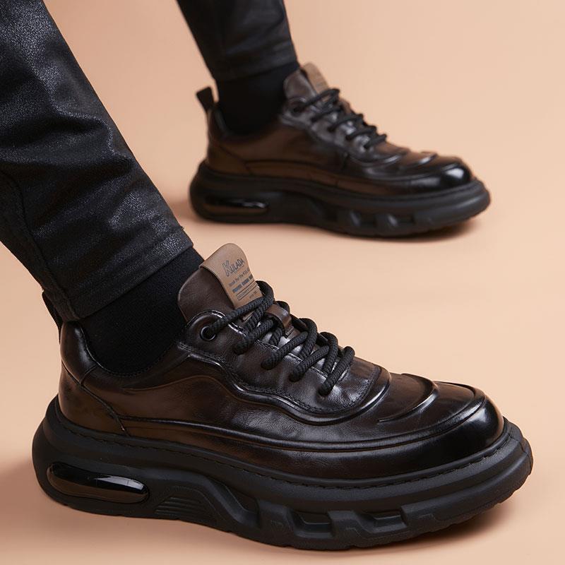 Casual leather shoes men's new sports style soft-soled Derby shoes youth versatile British leather thick-soled heightening men's shoes