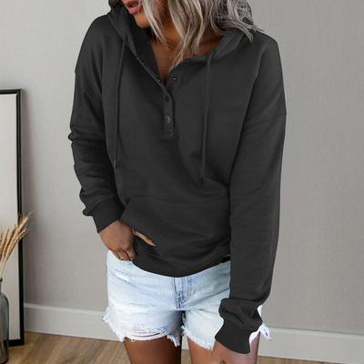 Dames Herfst Winter Hoodie Lange mouw Losse trui Grote zak Knop Decor Trekkoord Casual Zachte warme capuchon Elastische manchet Dame Hoodie Top