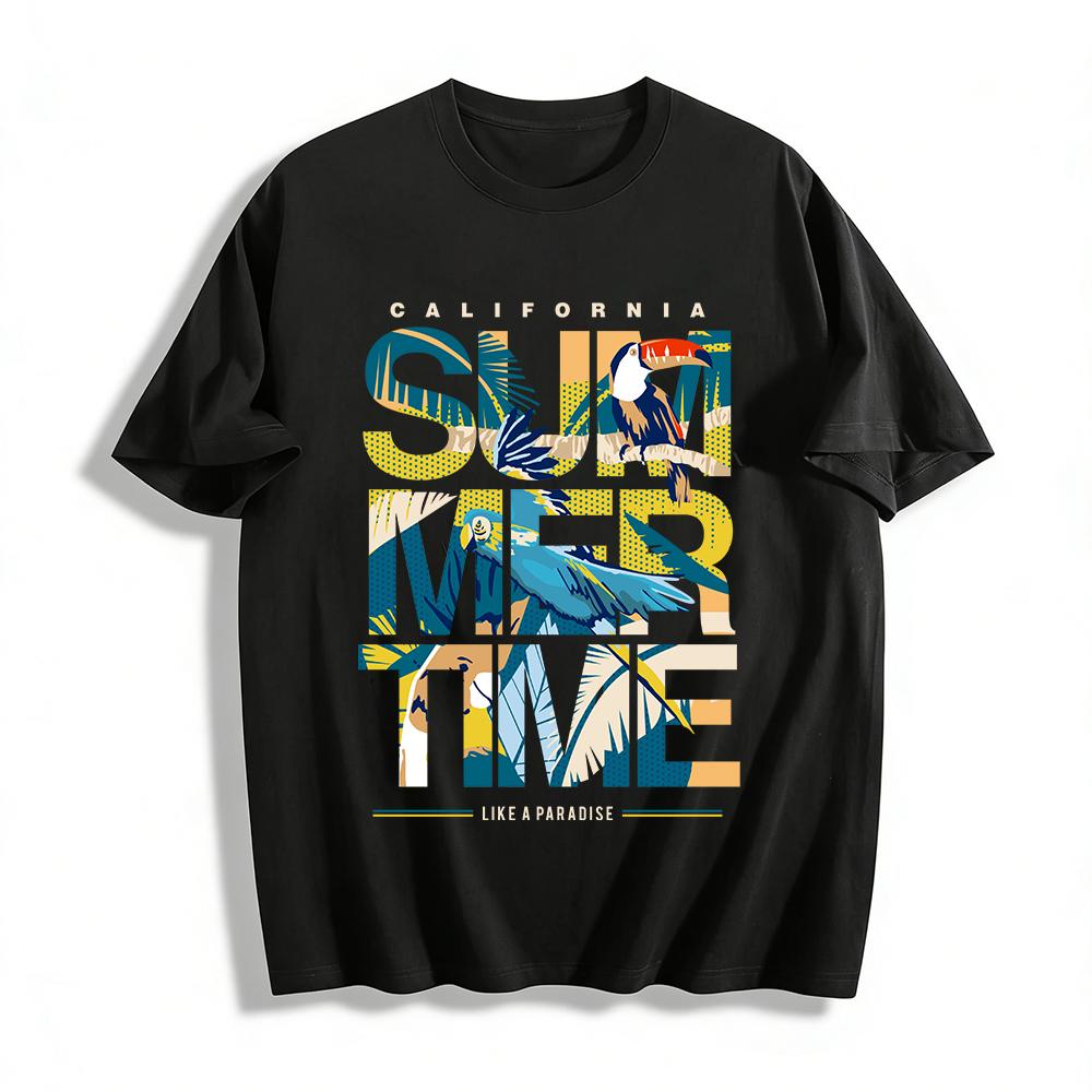 California Summer Paradise Toucan Parrot Print Casual Tee Shirt Pure cotton T-shirt XXS