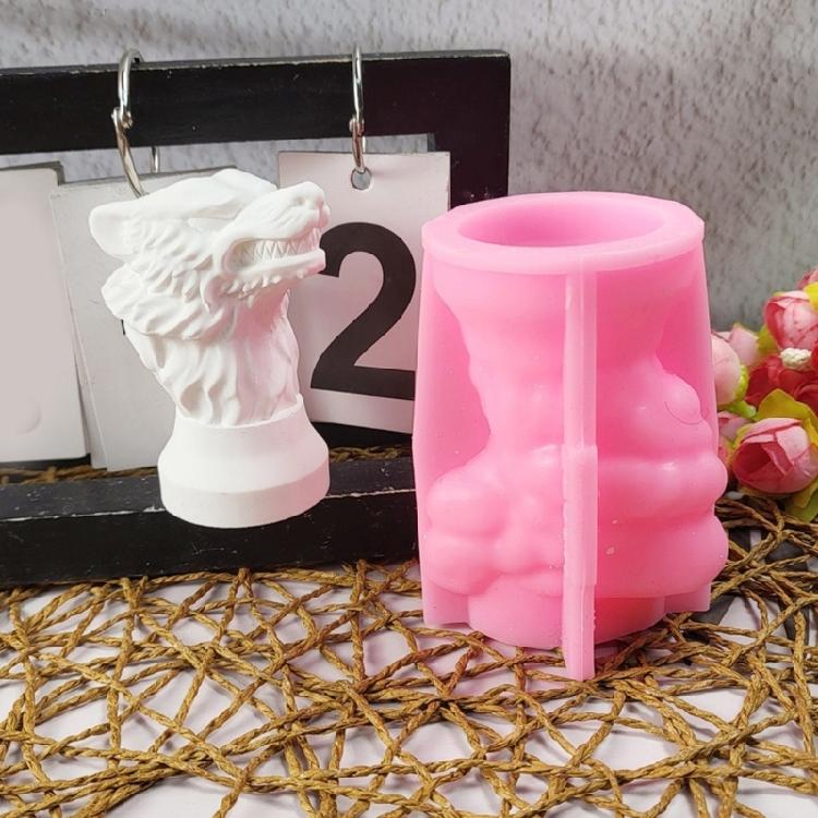 3D Wolf Head Figurine Silicone Candle Molds Epoxy Resin Silicone Molds for Handmade Candle Soap Gypsum Silicone Molds