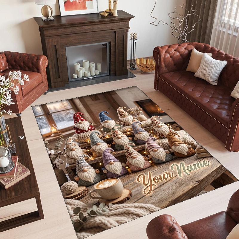Gnome Theme Crystal Velvet Rug Personalized Custom Name Text Soft Floor Mat Home Decor