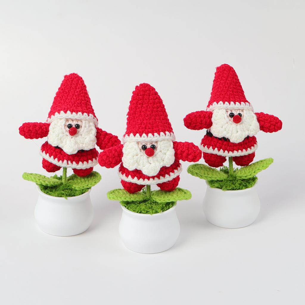 Creative Handmade Knitted Santa Claus Doll Potted Christmas Gift Cute Wool Crochet Santa Claus Potted Christmas Home Decoration